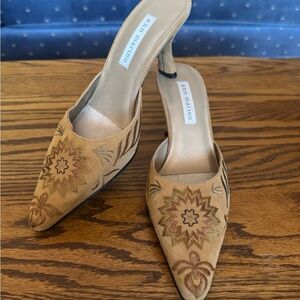 Ann Marino Tan Embroidered Mules